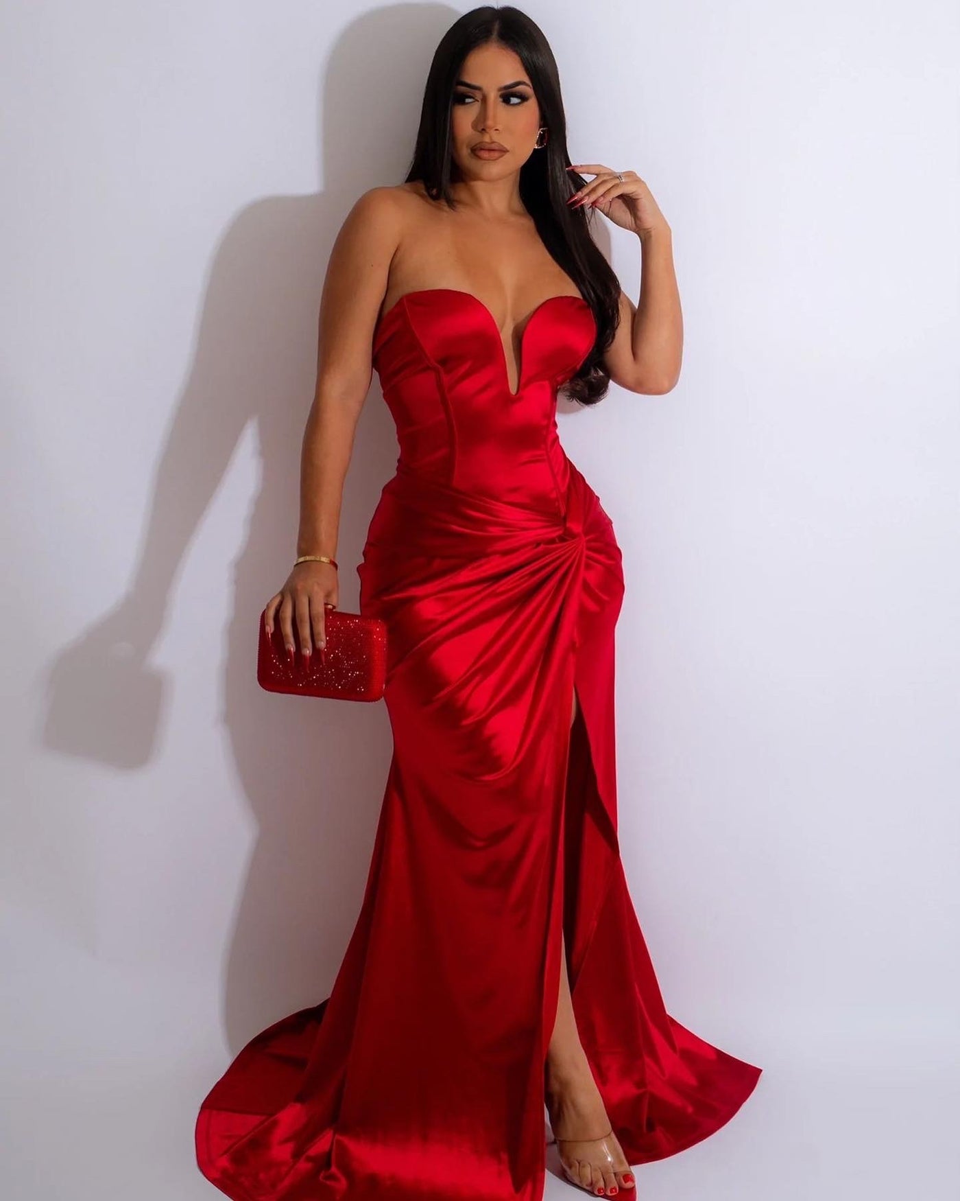 Satin Strapless Long Dress